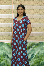 MANGAI Daily Wear Casual Comfort Fit Cotton Printed Nighties | Front Open Zipper Model | Fancy Round Neck with Side Pocket Cotton Nighties (DRN)