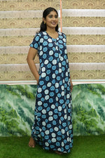 MANGAI Daily Wear Casual Comfort Fit Cotton Printed Nighties | Front Open Zipper Model | Fancy Round Neck with Side Pocket Cotton Nighties (DRN)