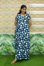 MANGAI Daily Wear Casual Comfort Fit Cotton Printed Nighties | Front Open Zipper Model | Fancy Round Neck with Side Pocket Cotton Nighties (DRN)