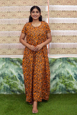 MANGAI Daily Wear Casual Comfort Fit Cotton Printed Nighties | Front Open Zipper Model | Fancy Round Neck with Side Pocket Cotton Nighties (DRN)