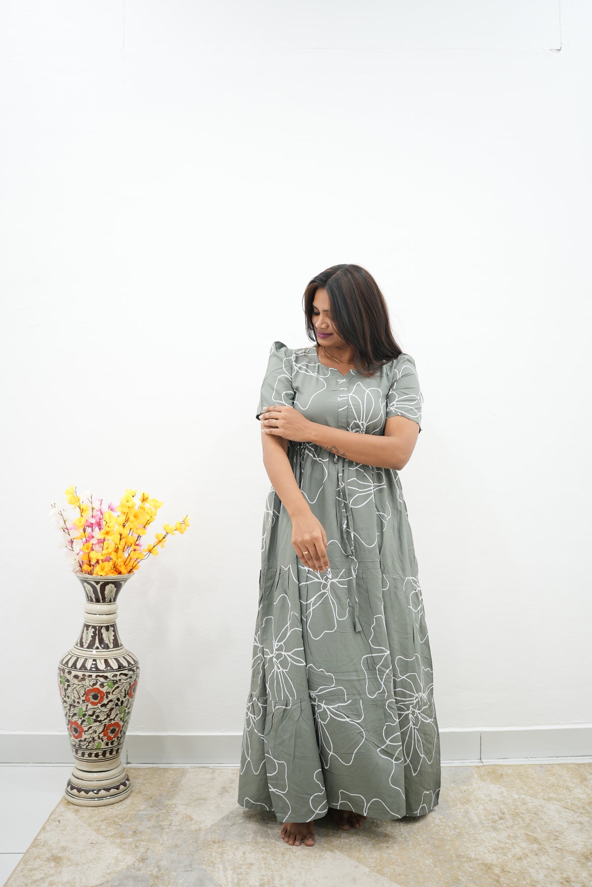 Stylish Arrivals Rayon Gathering Frock Model Night Gown's | Front Adjustable Gathering Style Rope | Puff Sleeve | Trending Collection's for Stylish Women's (FKG)