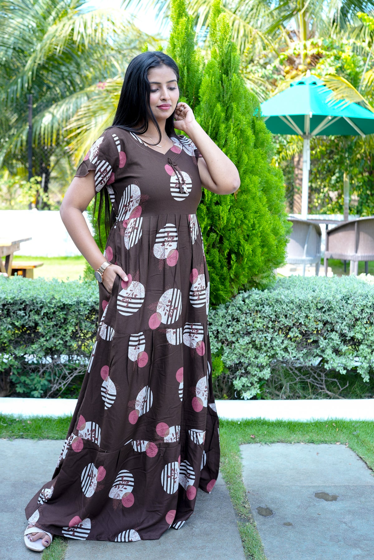 Stylish Alpine 3 Layer Frock Model Nighties| Fancy Sleeves & Neck Pattern| Side Pocket with Back Tie Rope | Perfect Nightwear Trendy Women's (AFK)