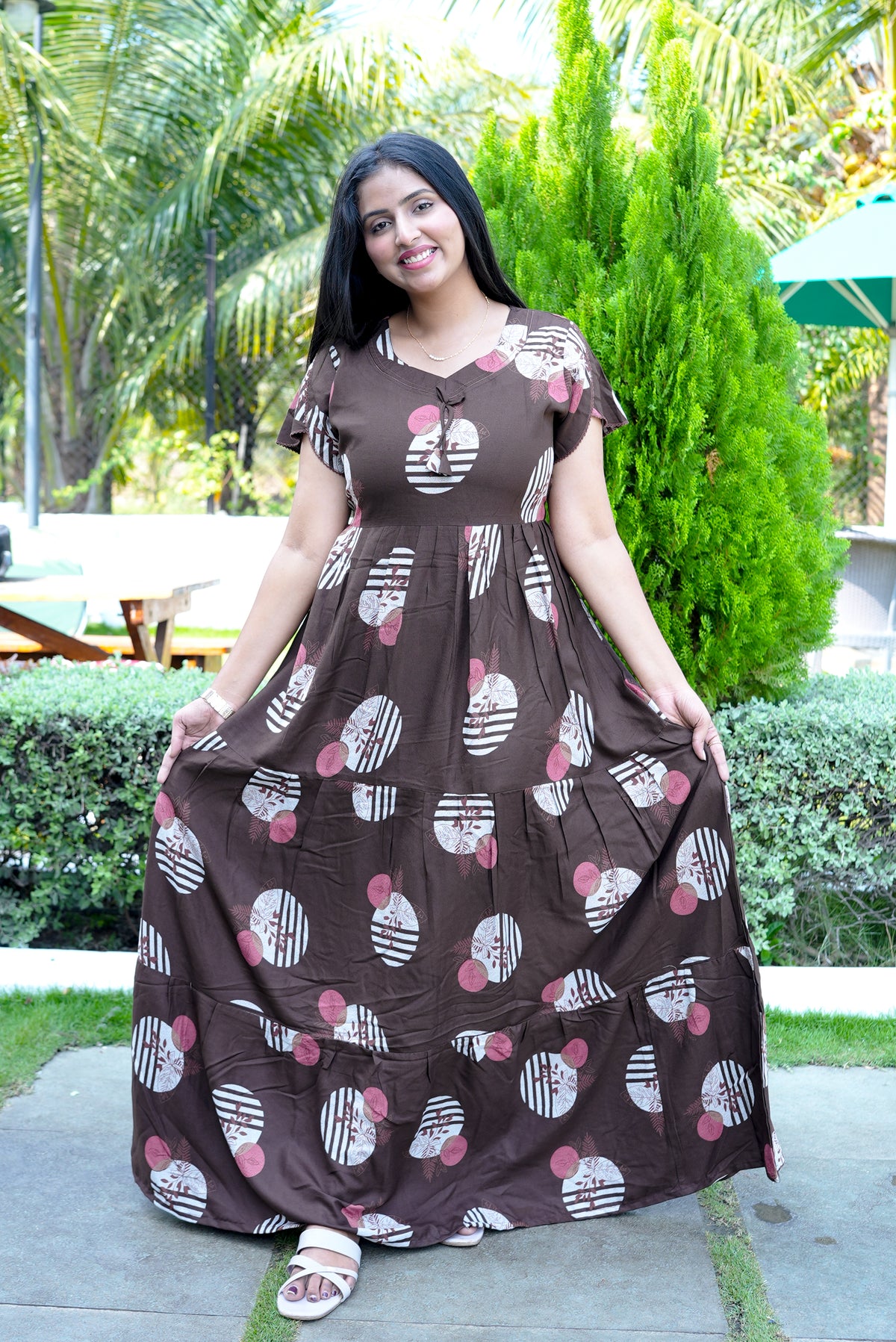 Stylish Alpine 3 Layer Frock Model Nighties| Fancy Sleeves & Neck Pattern| Side Pocket with Back Tie Rope | Perfect Nightwear Trendy Women's (AFK)