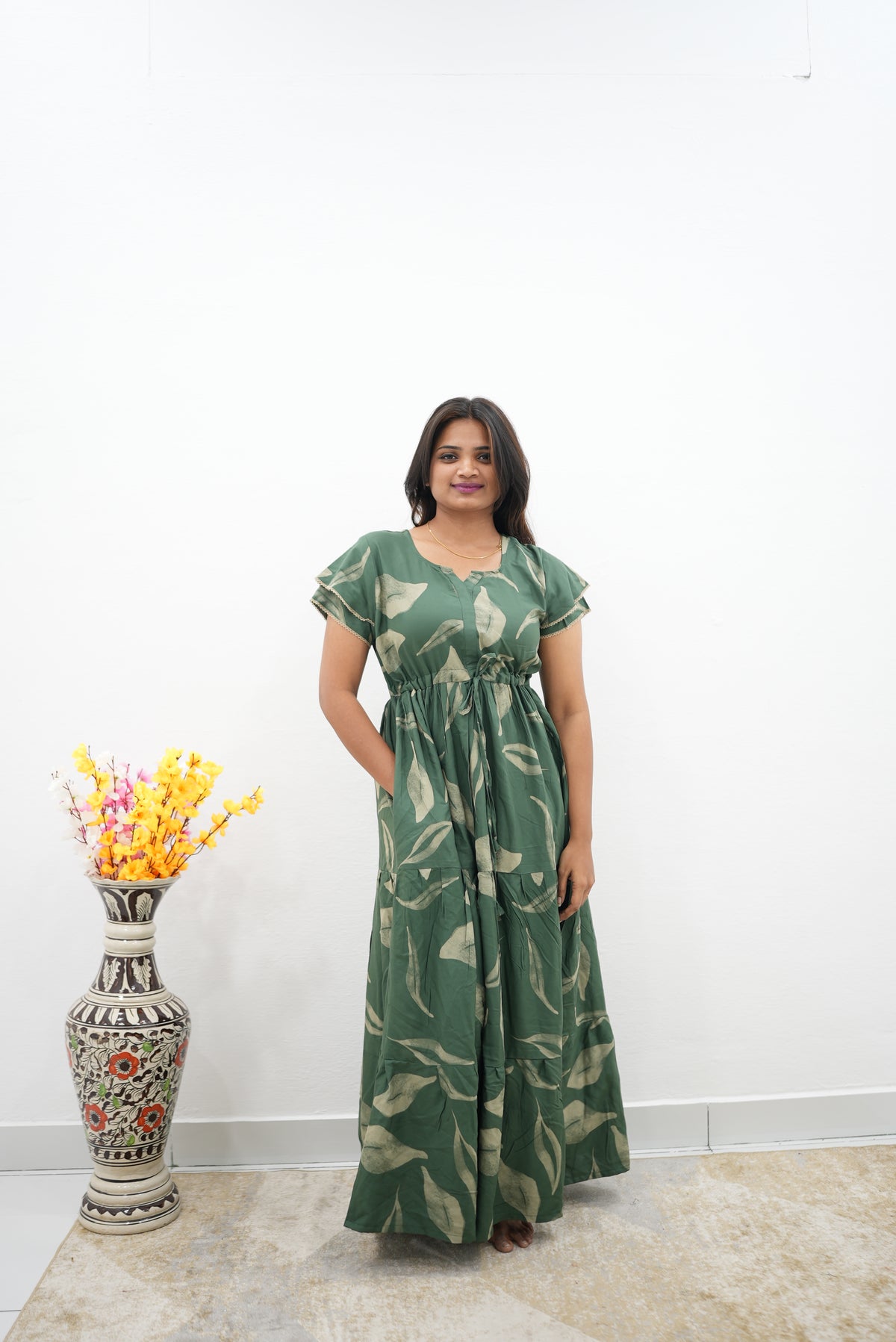 Stylish Arrivals Rayon Gathering Frock Model Night Gown's | Front Adjustable Gathering Style Rope | Double Layer Sleeve | Trending Collection's for Stylish Women's (FKG)