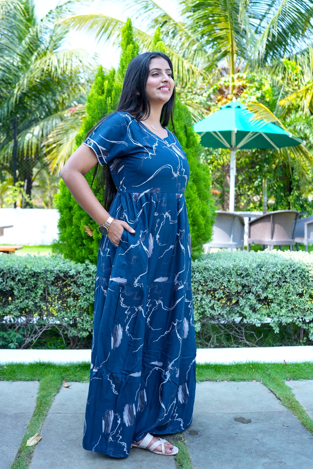 Stylish Alpine 3 Layer Frock Model Nighties| Fancy Sleeves & Neck Pattern| Side Pocket with Back Tie Rope | Perfect Nightwear Trendy Women's (AFK)