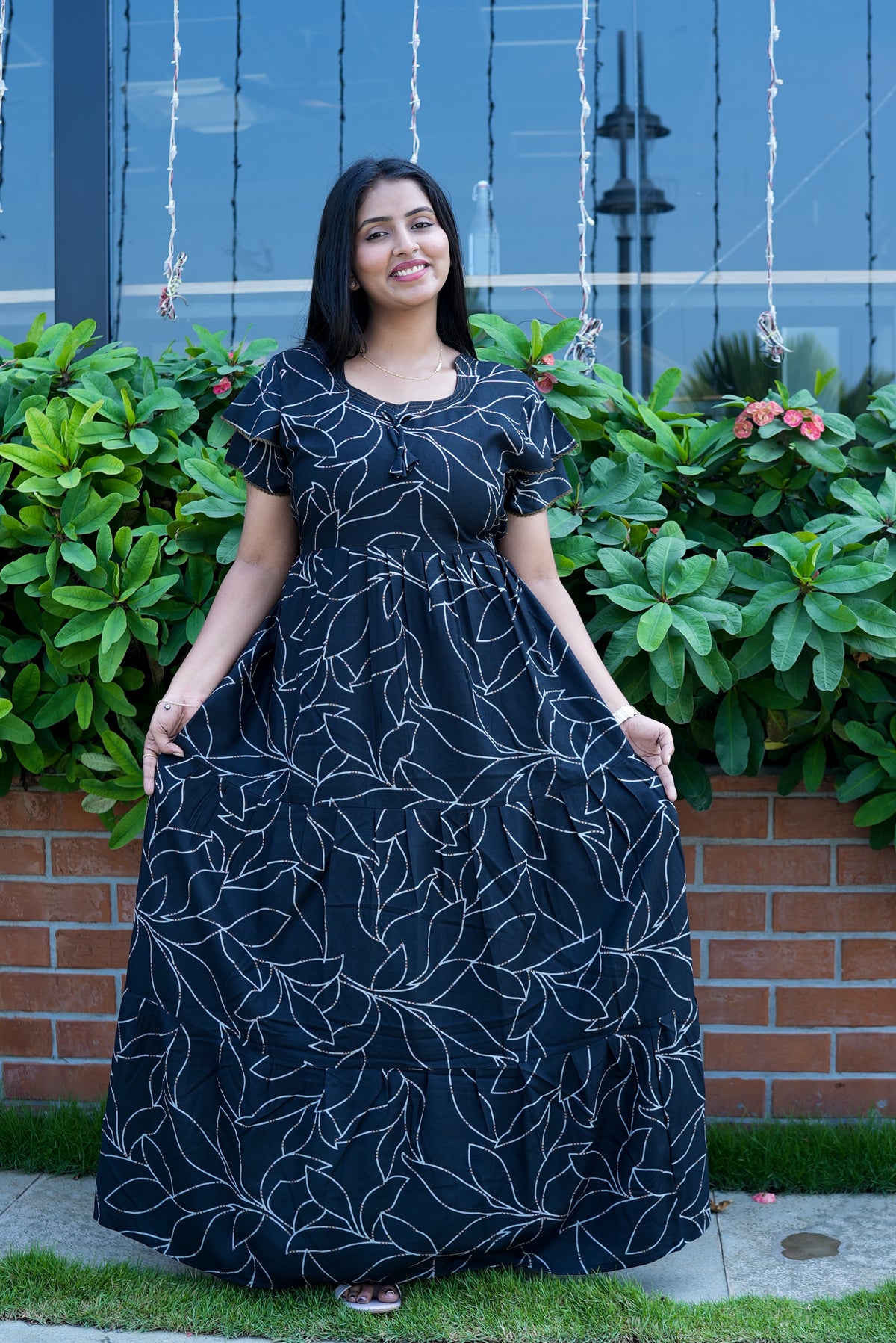 Stylish Alpine 3 Layer Frock Model Nighties| Fancy Sleeves & Neck Pattern| Side Pocket with Back Tie Rope | Perfect Nightwear Trendy Women's (AFK)