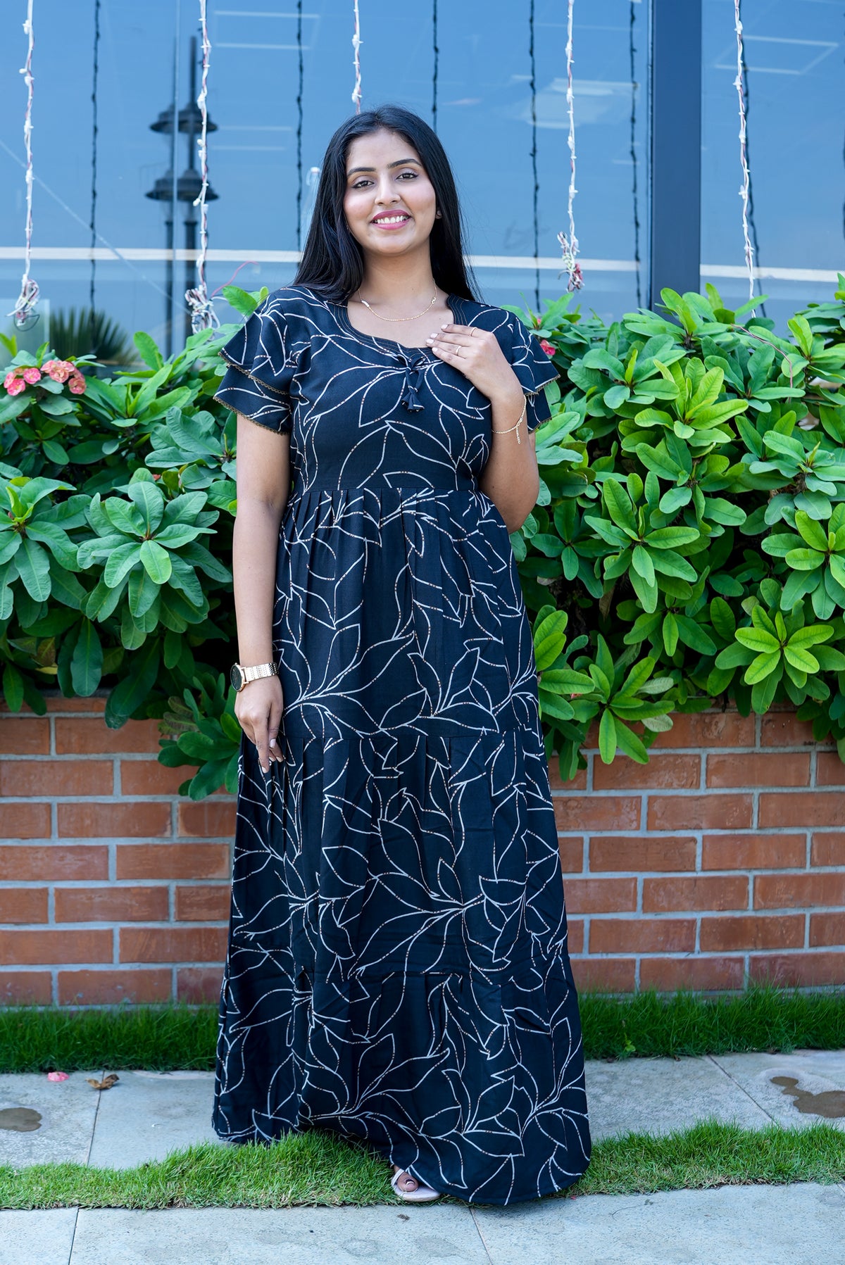 Stylish Alpine 3 Layer Frock Model Nighties| Fancy Sleeves & Neck Pattern| Side Pocket with Back Tie Rope | Perfect Nightwear Trendy Women's (AFK)