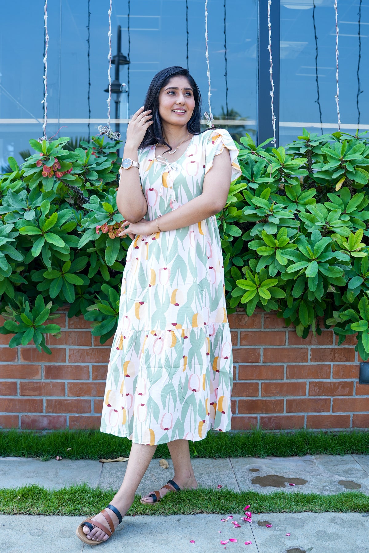 Imported Rayon MAXI FROCK Model Nighties | Fancy Petal Sleeve | Fancy Neck & Side Pocket | Pleated Frock MAXI Style | Trendy Collection's for Stylish Women & Teenage Girl (IRM)