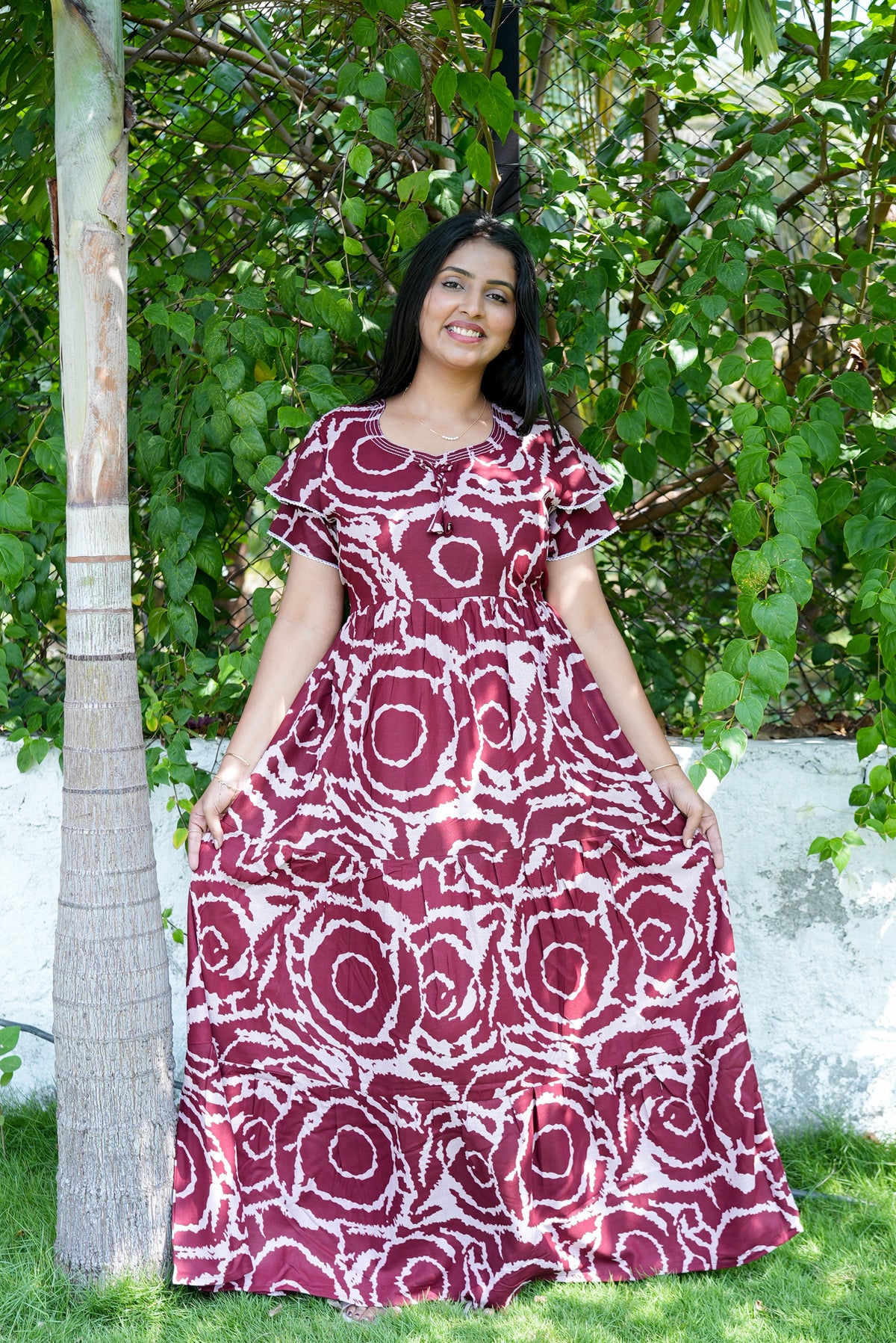 Stylish Alpine 3 Layer Frock Model Nighties| Fancy Sleeves & Neck Pattern| Side Pocket with Back Tie Rope | Perfect Nightwear Trendy Women's (AFK)