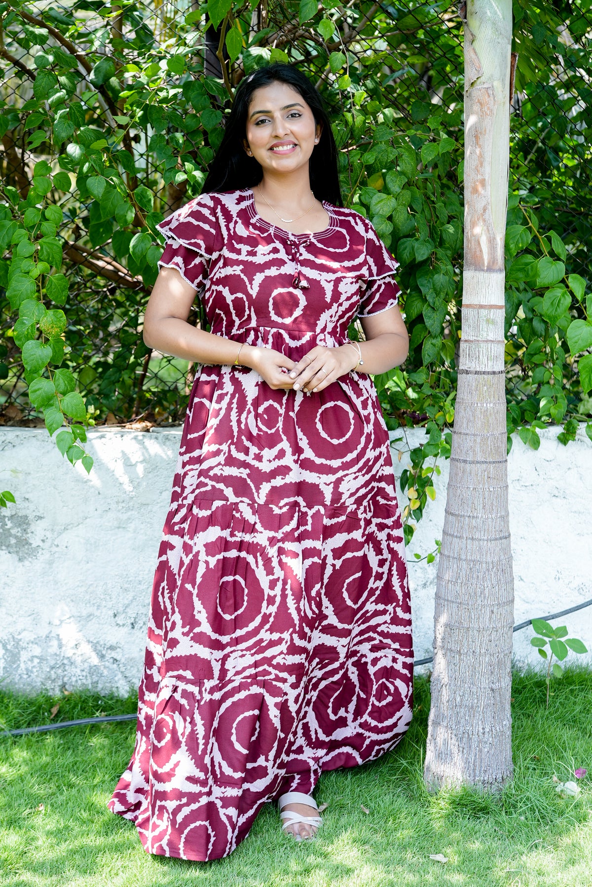 Stylish Alpine 3 Layer Frock Model Nighties| Fancy Sleeves & Neck Pattern| Side Pocket with Back Tie Rope | Perfect Nightwear Trendy Women's (AFK)