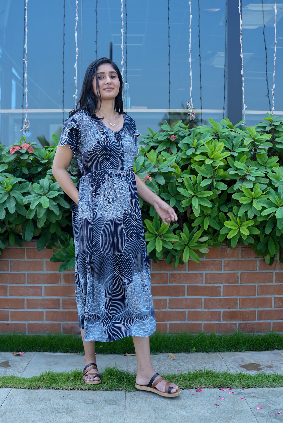 Rayon MAXI FROCK Model Nighties | Fancy Petal Sleeve | Fancy Neck & Side Pocket | Pleated Frock MAXI Style | Trendy Collection's for Stylish Women & Teenage Girl (FSF)