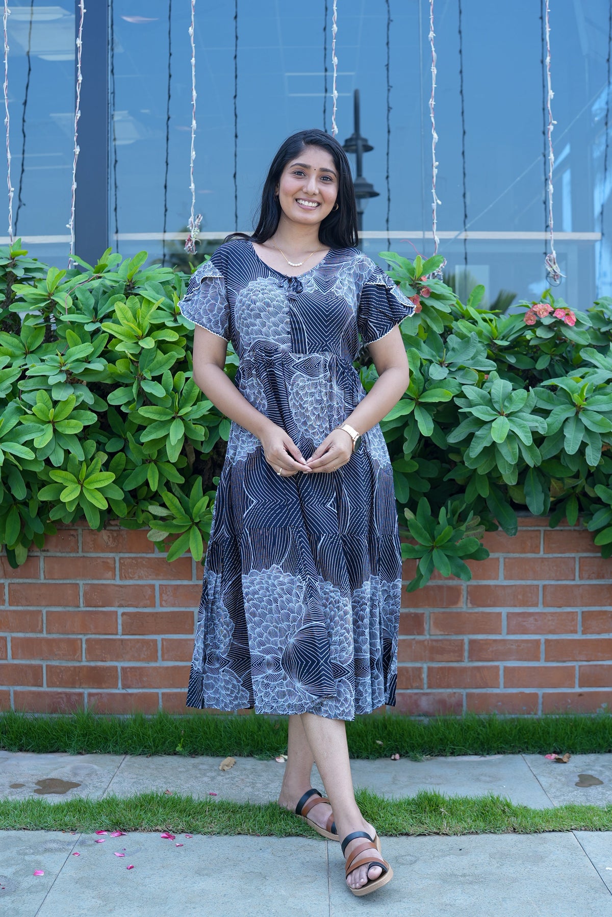 Rayon MAXI FROCK Model Nighties | Fancy Petal Sleeve | Fancy Neck & Side Pocket | Pleated Frock MAXI Style | Trendy Collection's for Stylish Women & Teenage Girl (FSF)