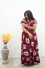 MANGAI Rayon Frock Nighties | Front Open Lengthy Zipper Comforts Feeding | Fancy Double Layered Sleeve's | Post & Pre Pregnancy's and Casual Wear | Side Pocket |Versatile Rayon Frock Night Gown's for Stylish Women's (RFF)