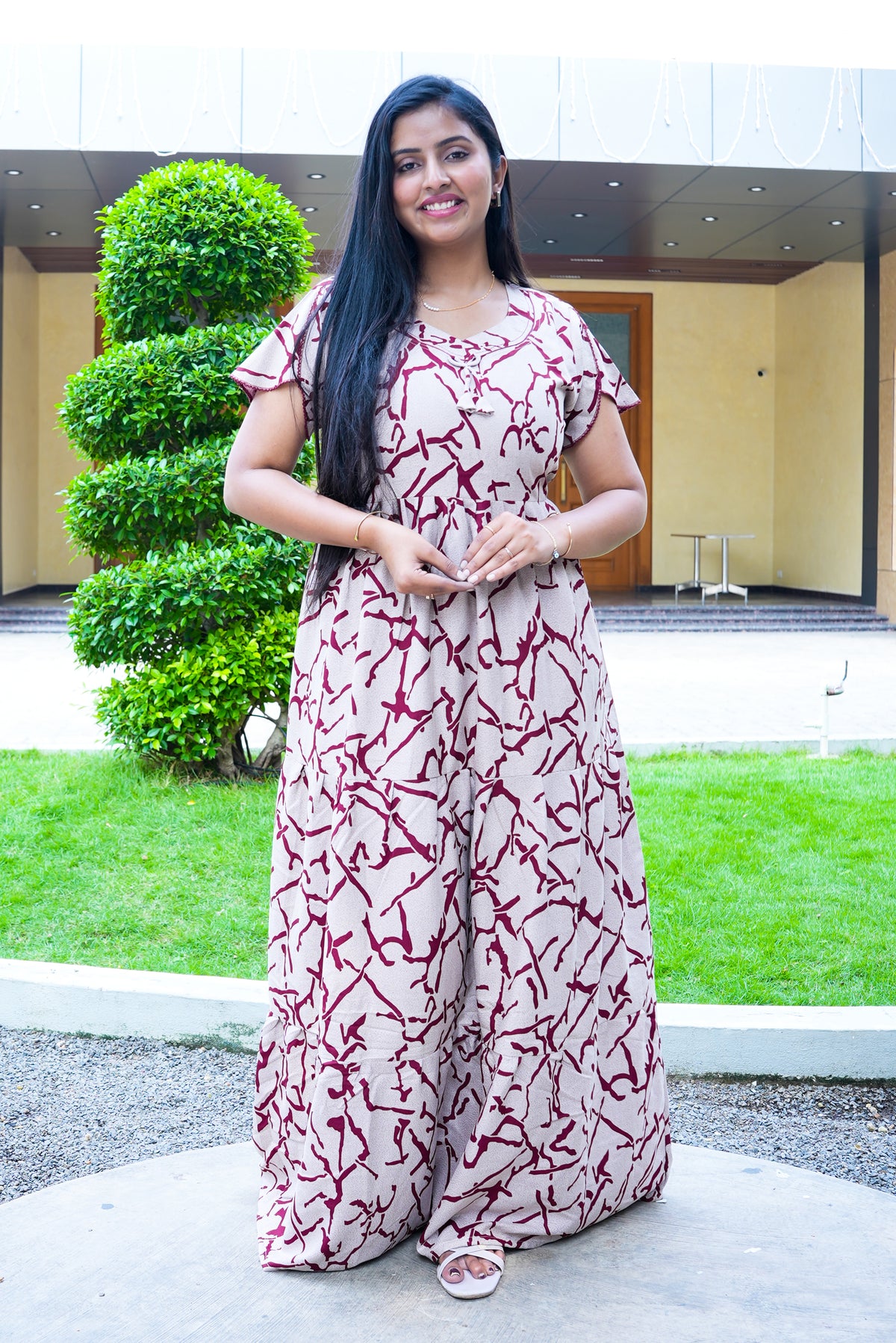 Stylish Alpine 3 Layer Frock Model Nighties| Fancy Sleeves & Neck Pattern| Side Pocket with Back Tie Rope | Perfect Nightwear Trendy Women's (AFK)