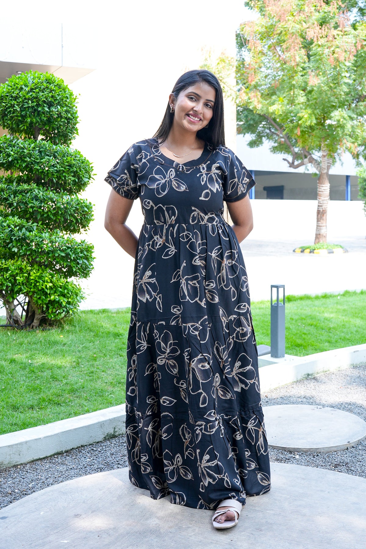 Stylish Alpine 3 Layer Frock Model Nighties| Fancy Sleeves & Neck Pattern| Side Pocket with Back Tie Rope | Perfect Nightwear Trendy Women's (AFK)