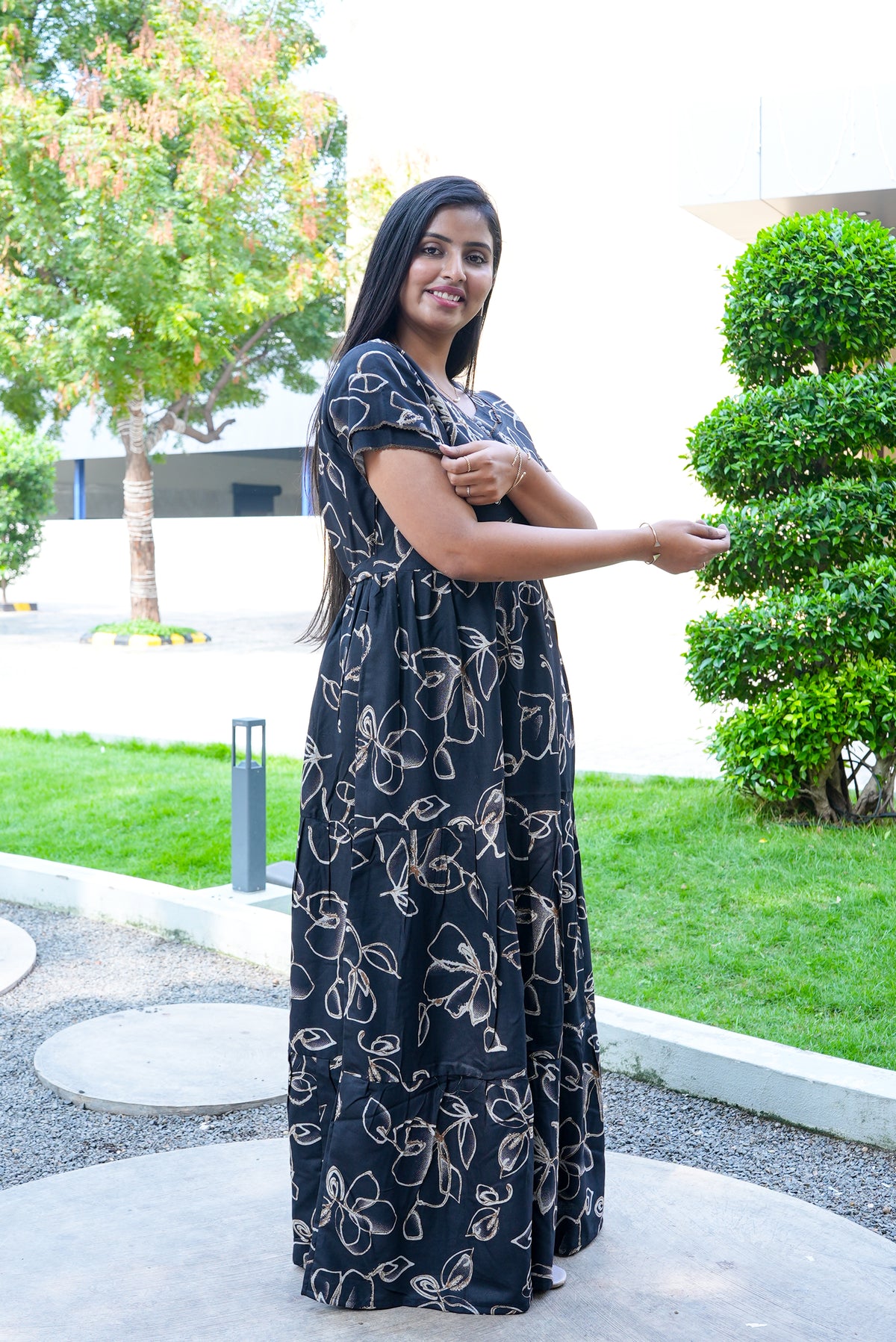 Stylish Alpine 3 Layer Frock Model Nighties| Fancy Sleeves & Neck Pattern| Side Pocket with Back Tie Rope | Perfect Nightwear Trendy Women's (AFK)