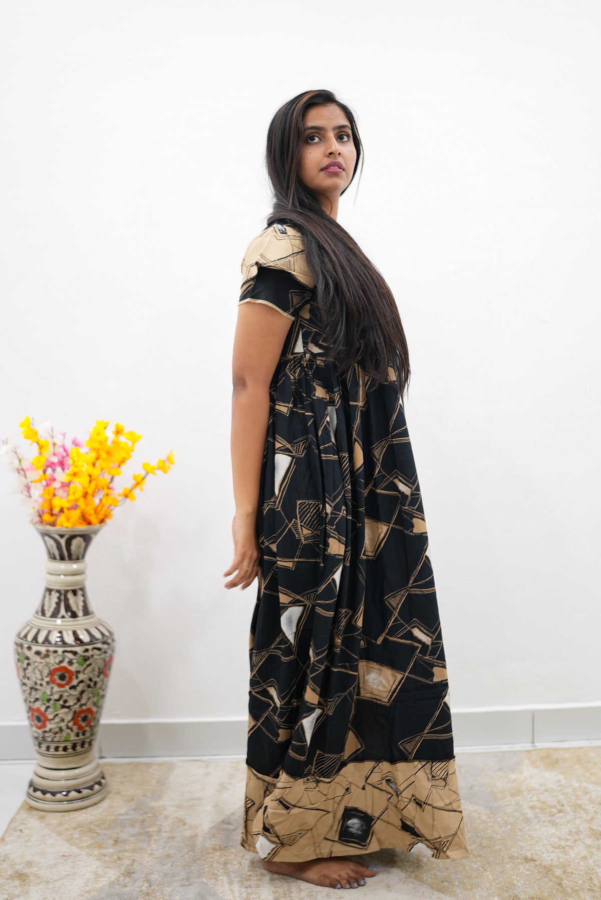 MANGAI Rayon Frock Nighties | Front Open Lengthy Zipper Comforts Feeding | Fancy Double Layered Sleeve's | Post & Pre Pregnancy's and Casual Wear | Side Pocket |Versatile Rayon Frock Night Gown's for Stylish Women's (RFF)