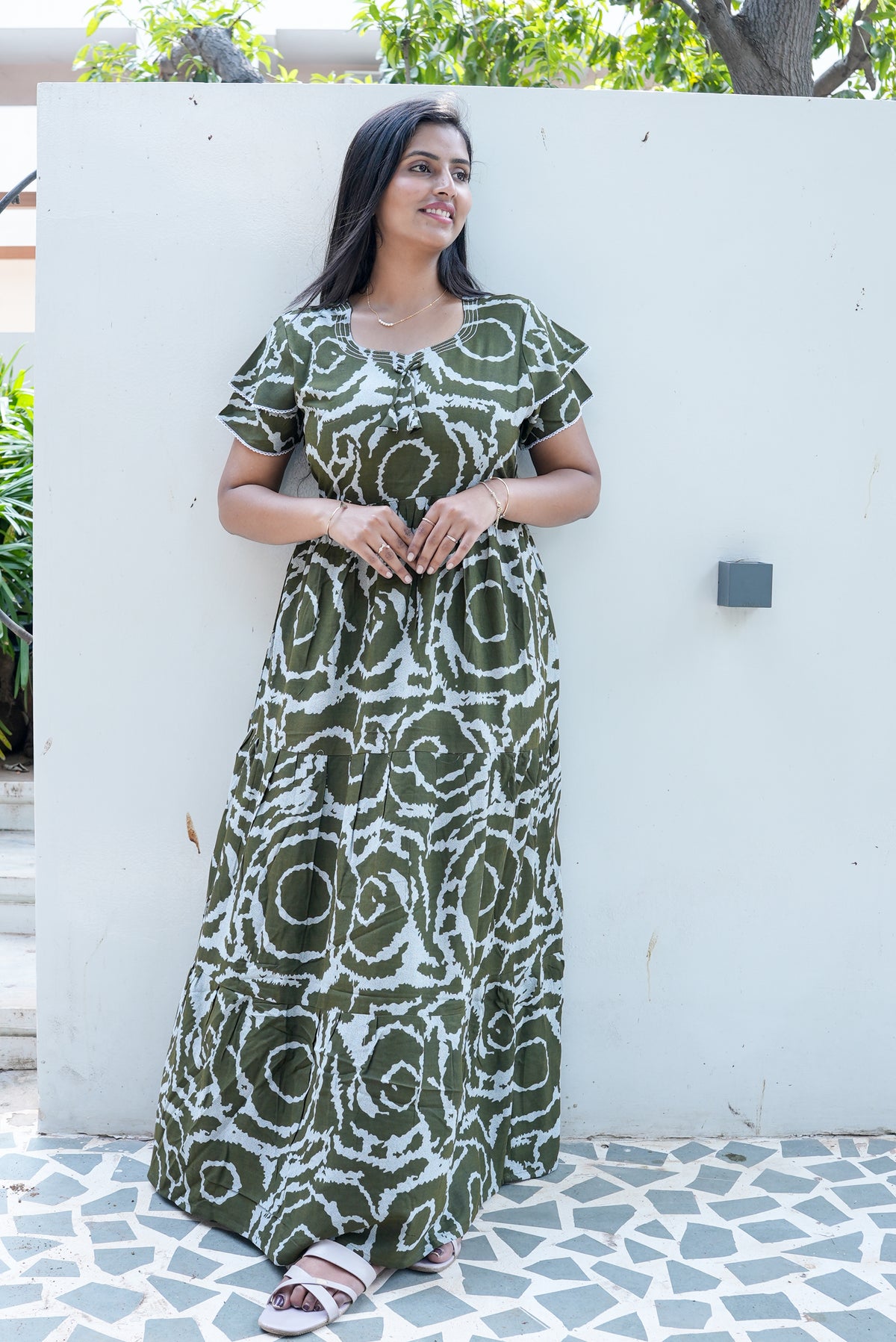 Stylish Alpine 3 Layer Frock Model Nighties| Fancy Sleeves & Neck Pattern| Side Pocket with Back Tie Rope | Perfect Nightwear Trendy Women's (AFK)