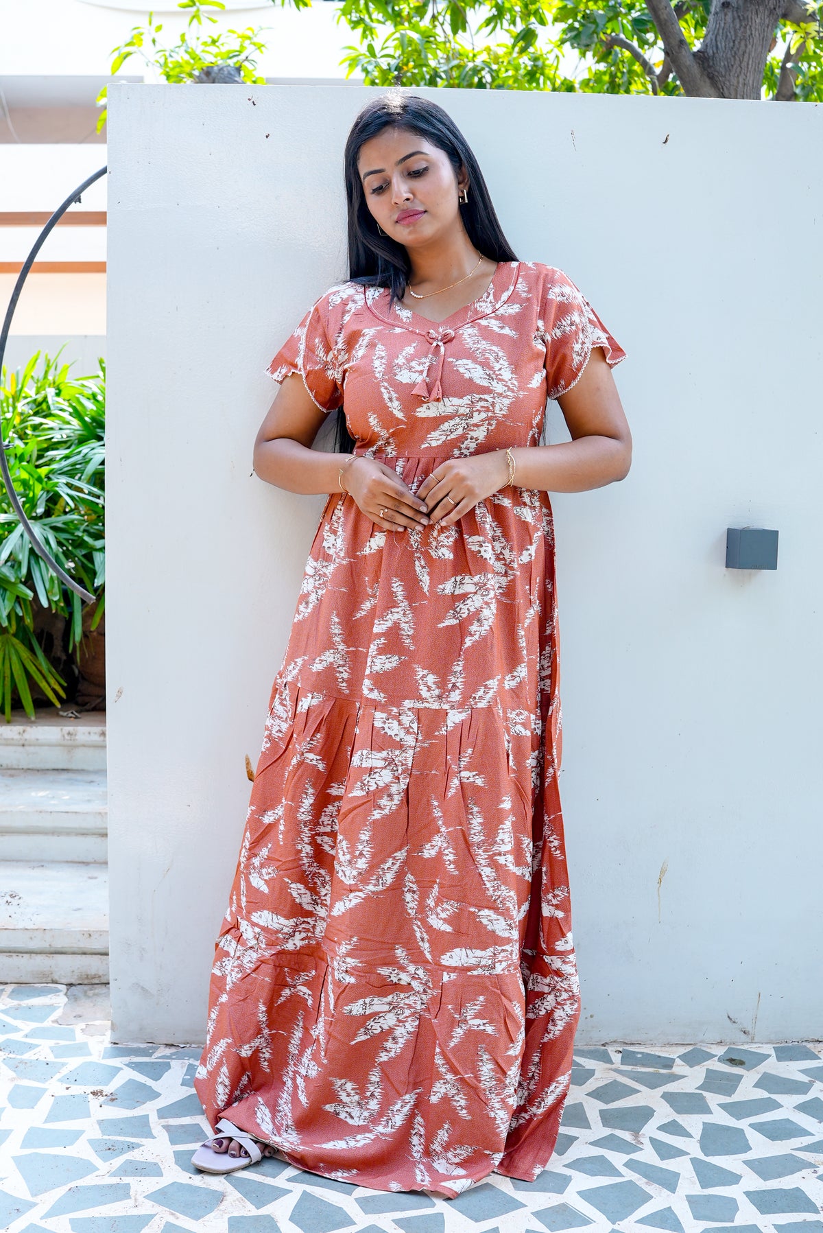 Stylish Alpine 3 Layer Frock Model Nighties| Fancy Sleeves & Neck Pattern| Side Pocket with Back Tie Rope | Perfect Nightwear Trendy Women's (AFK)