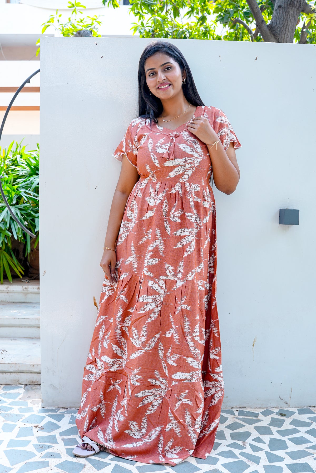 Stylish Alpine 3 Layer Frock Model Nighties| Fancy Sleeves & Neck Pattern| Side Pocket with Back Tie Rope | Perfect Nightwear Trendy Women's (AFK)