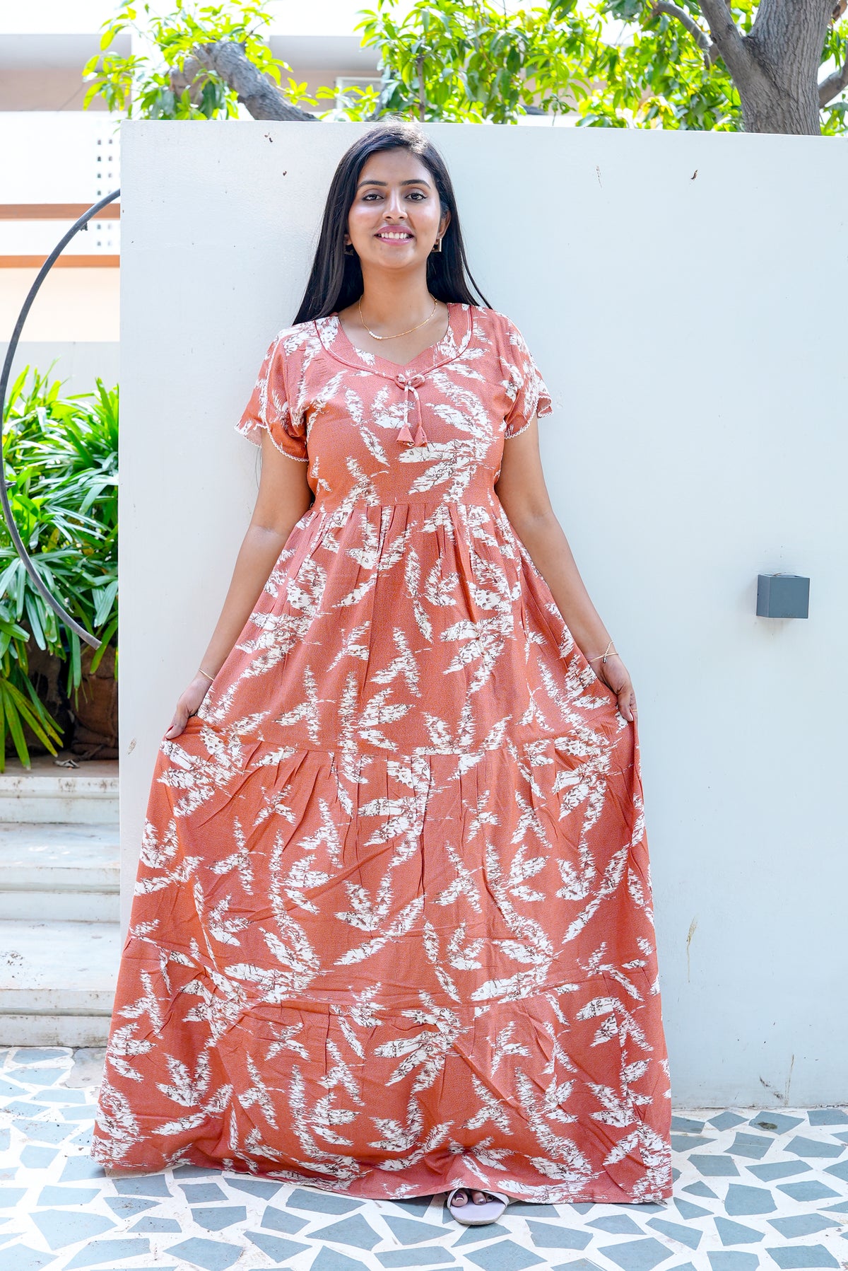 Stylish Alpine 3 Layer Frock Model Nighties| Fancy Sleeves & Neck Pattern| Side Pocket with Back Tie Rope | Perfect Nightwear Trendy Women's (AFK)