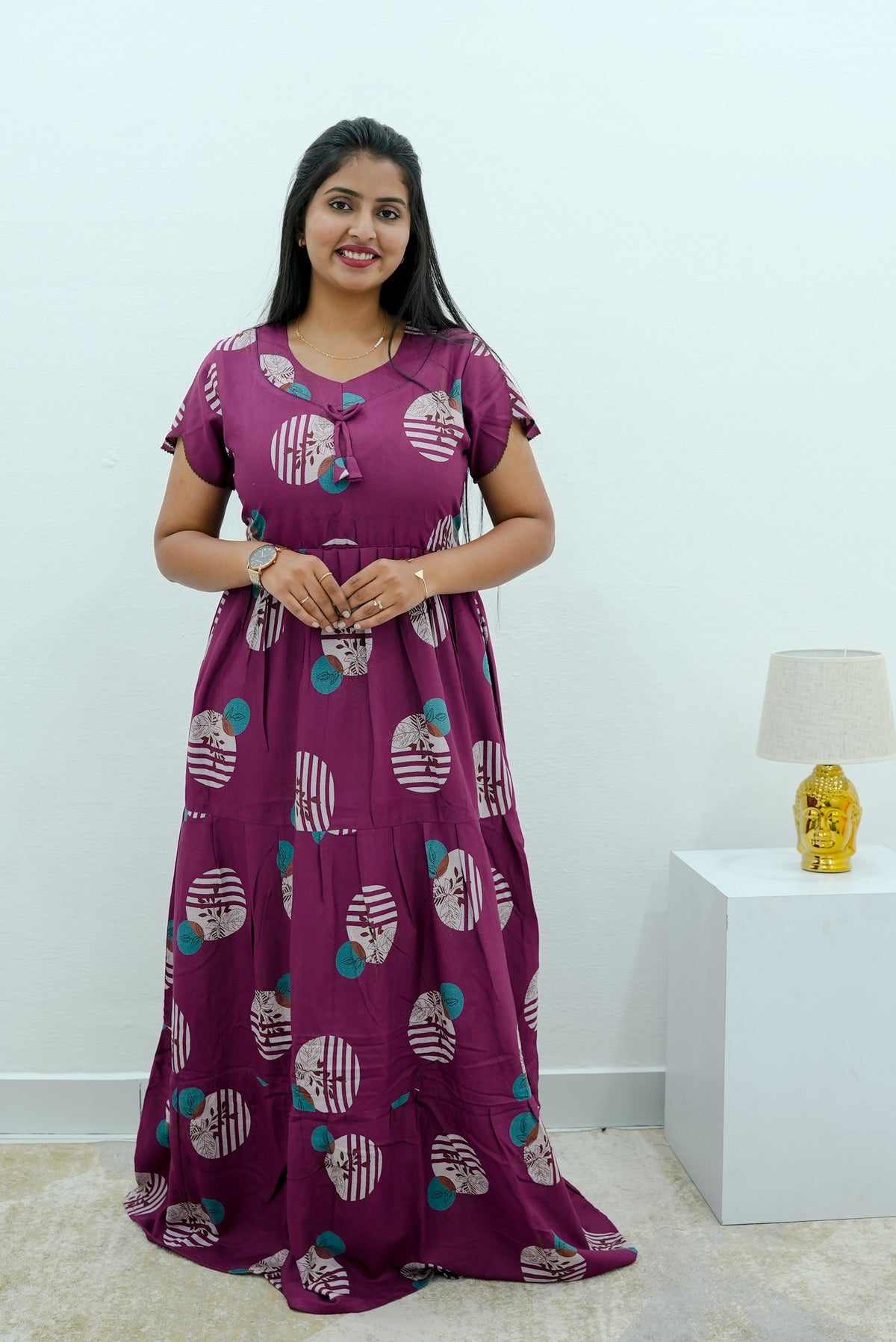 Stylish Alpine 3 Layer Frock Model Nighties| Fancy Sleeves & Neck Pattern| Side Pocket with Back Tie Rope | Perfect Nightwear Trendy Women's (AFK)