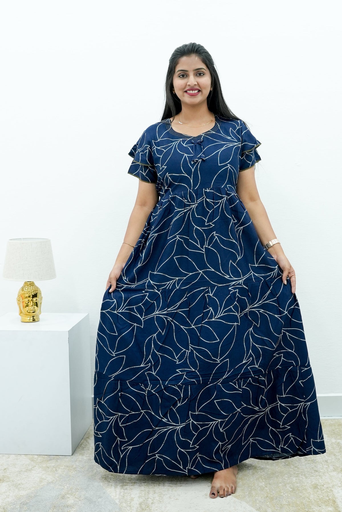 Stylish Alpine 3 Layer Frock Model Nighties| Fancy Sleeves & Neck Pattern| Side Pocket with Back Tie Rope | Perfect Nightwear Trendy Women's (AFK)