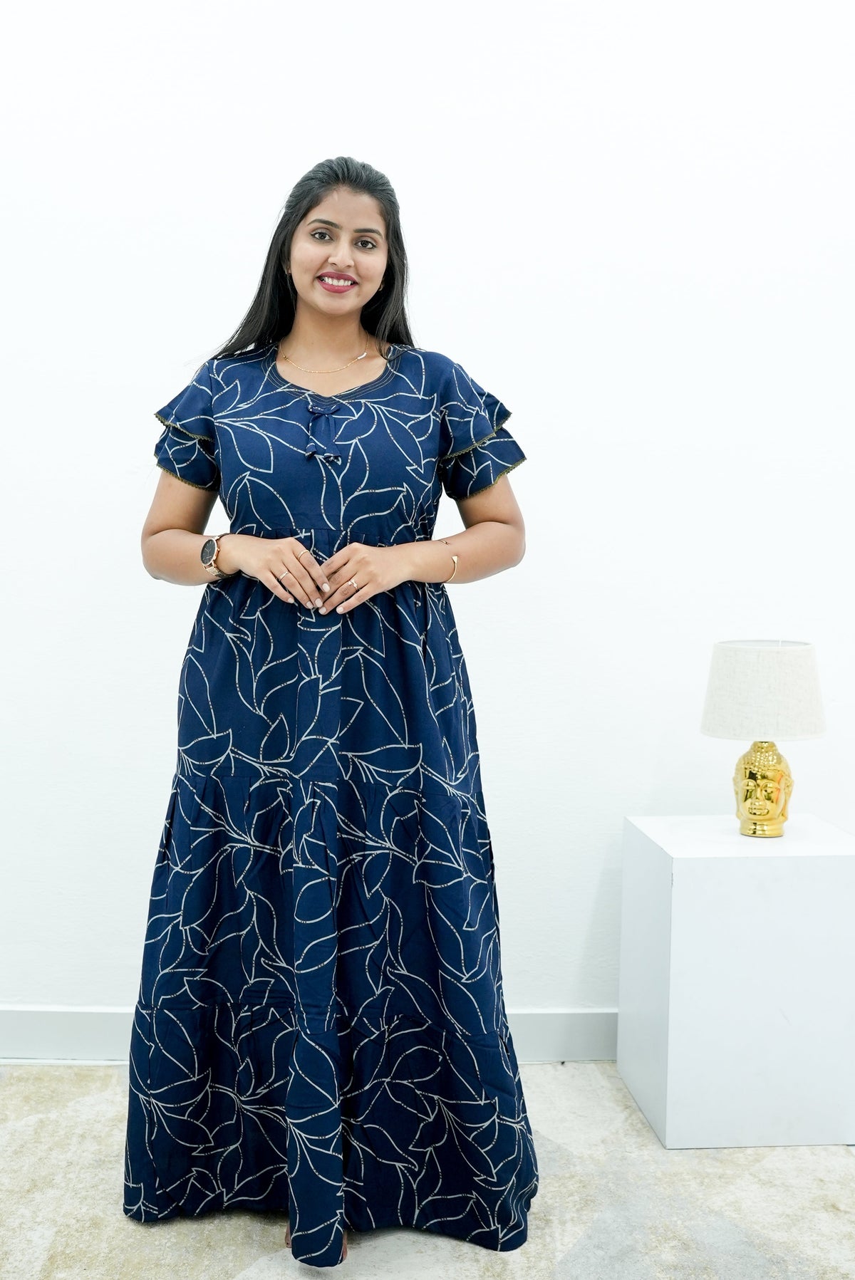 Stylish Alpine 3 Layer Frock Model Nighties| Fancy Sleeves & Neck Pattern| Side Pocket with Back Tie Rope | Perfect Nightwear Trendy Women's (AFK)