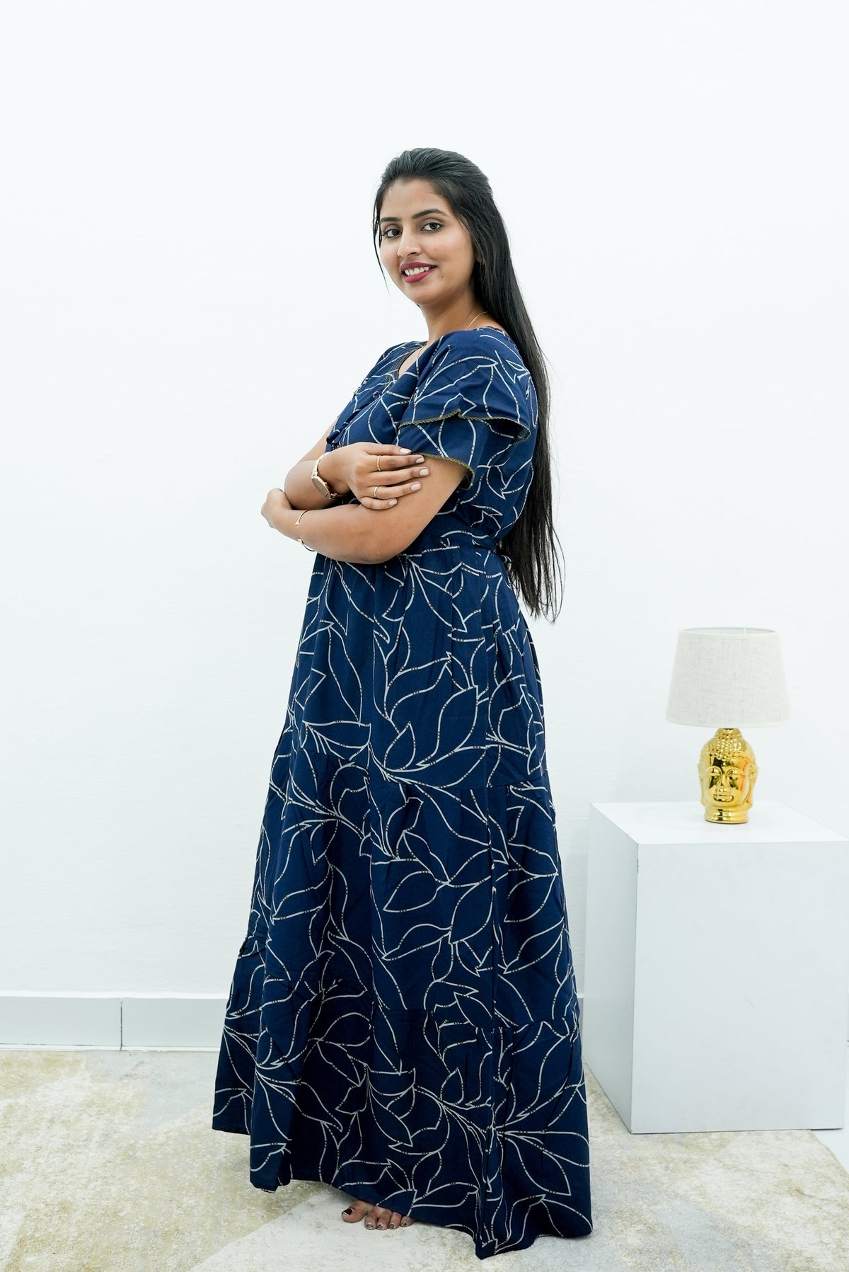 Stylish Alpine 3 Layer Frock Model Nighties| Fancy Sleeves & Neck Pattern| Side Pocket with Back Tie Rope | Perfect Nightwear Trendy Women's (AFK)