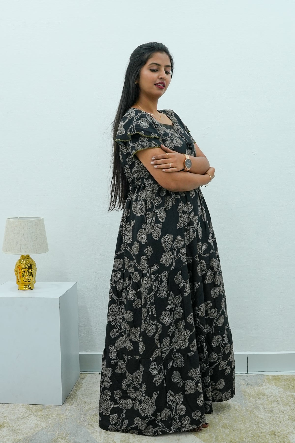 Stylish Alpine 3 Layer Frock Model Nighties| Fancy Sleeves & Neck Pattern| Side Pocket with Back Tie Rope | Perfect Nightwear Trendy Women's (AFK)