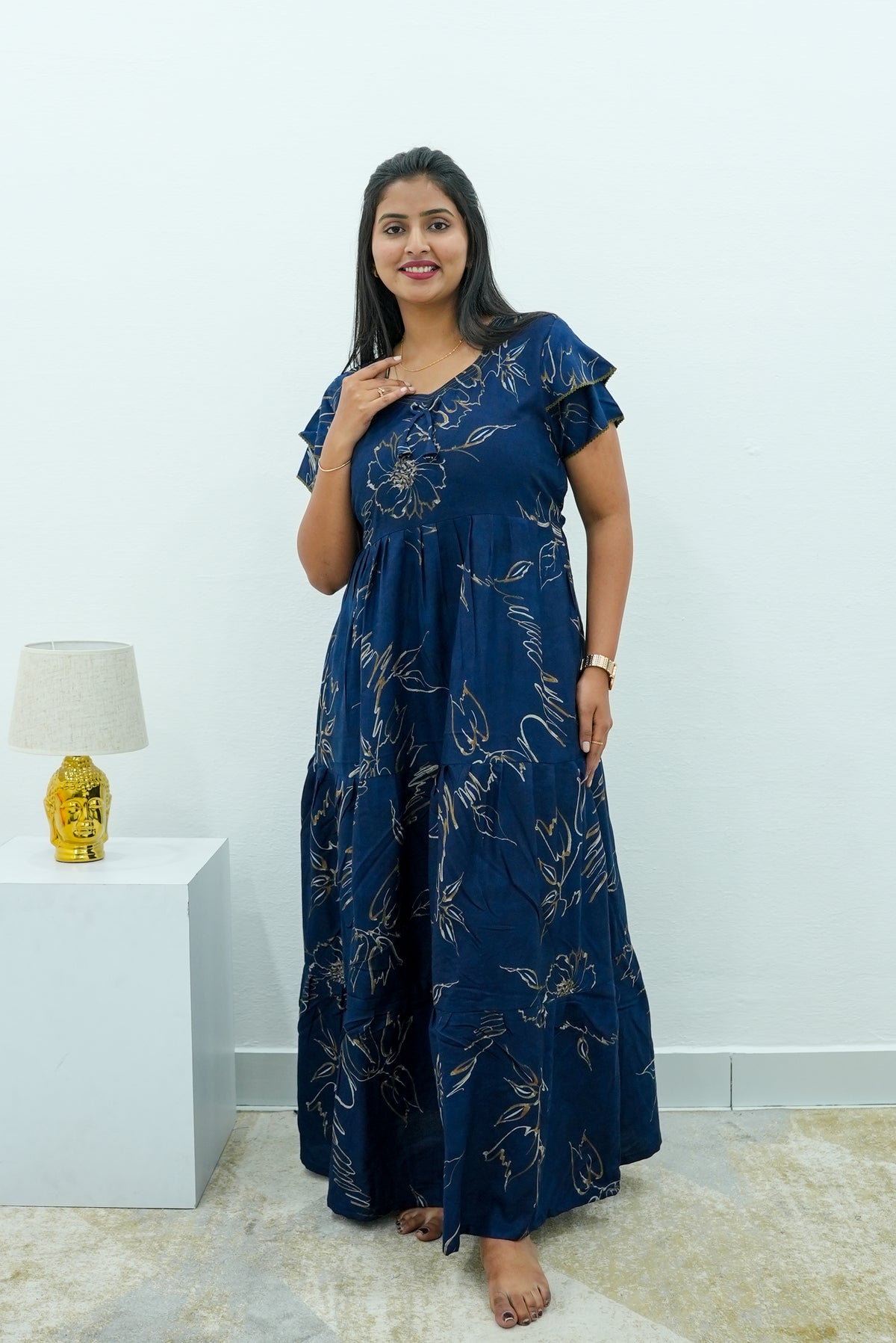 Stylish Alpine 3 Layer Frock Model Nighties| Fancy Sleeves & Neck Pattern| Side Pocket with Back Tie Rope | Perfect Nightwear Trendy Women's (AFK)