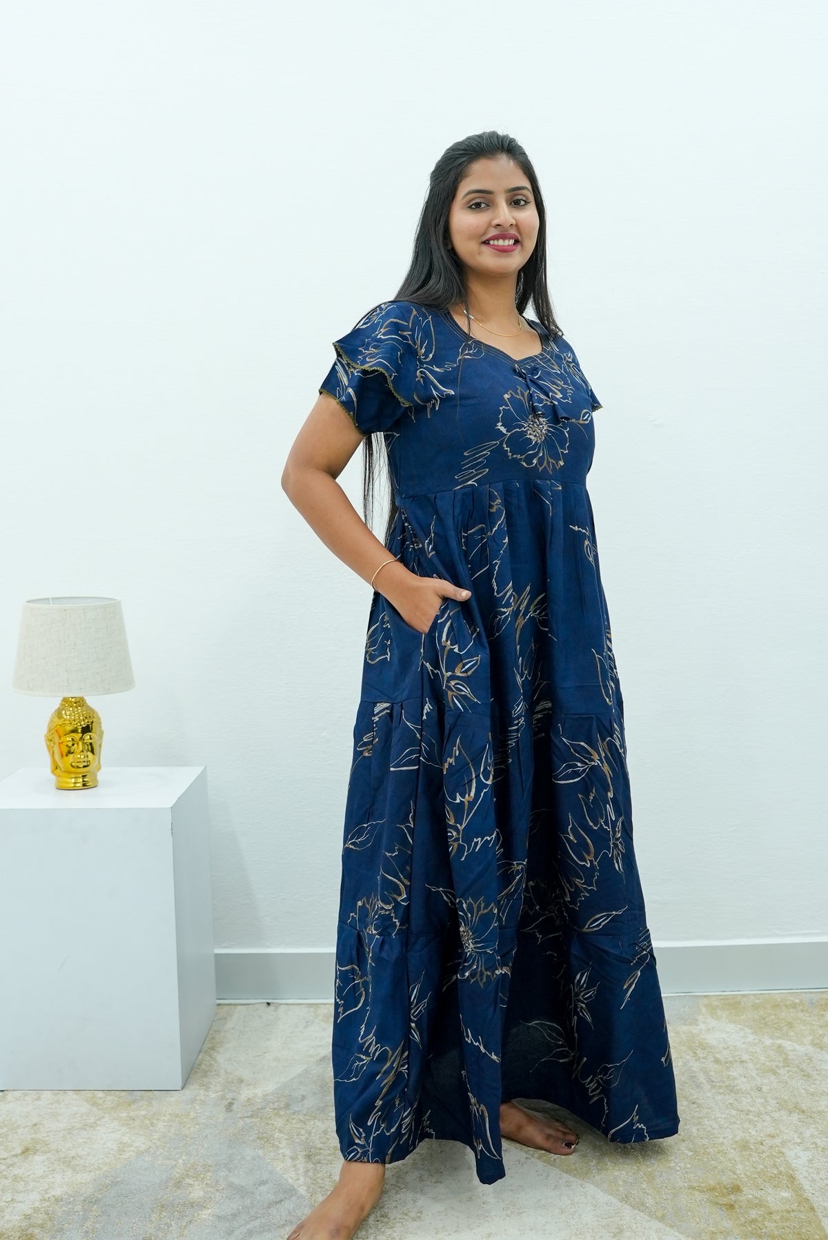 Stylish Alpine 3 Layer Frock Model Nighties| Fancy Sleeves & Neck Pattern| Side Pocket with Back Tie Rope | Perfect Nightwear Trendy Women's (AFK)