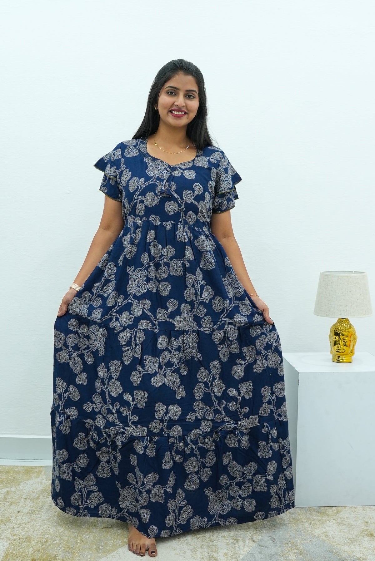 Stylish Alpine 3 Layer Frock Model Nighties| Fancy Sleeves & Neck Pattern| Side Pocket with Back Tie Rope | Perfect Nightwear Trendy Women's (AFK)