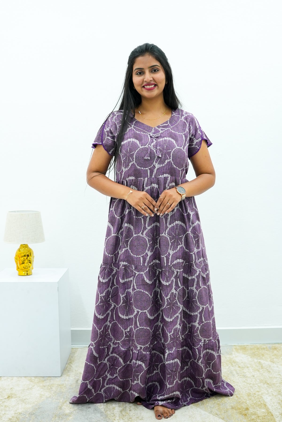 Stylish Alpine 3 Layer Frock Model Nighties| Fancy Sleeves & Neck Pattern| Side Pocket with Back Tie Rope | Perfect Nightwear Trendy Women's (AFK)