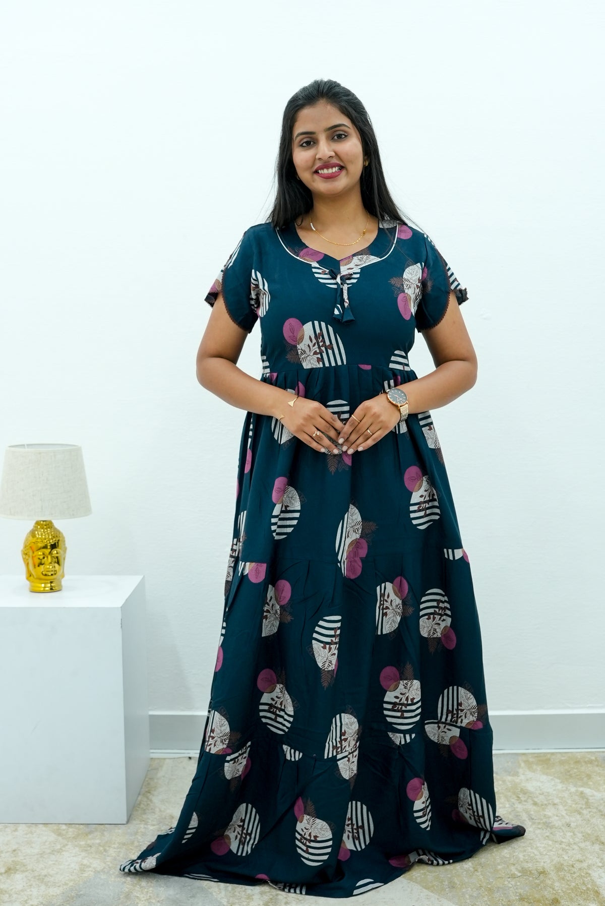 Stylish Alpine 3 Layer Frock Model Nighties| Fancy Sleeves & Neck Pattern| Side Pocket with Back Tie Rope | Perfect Nightwear Trendy Women's (AFK)