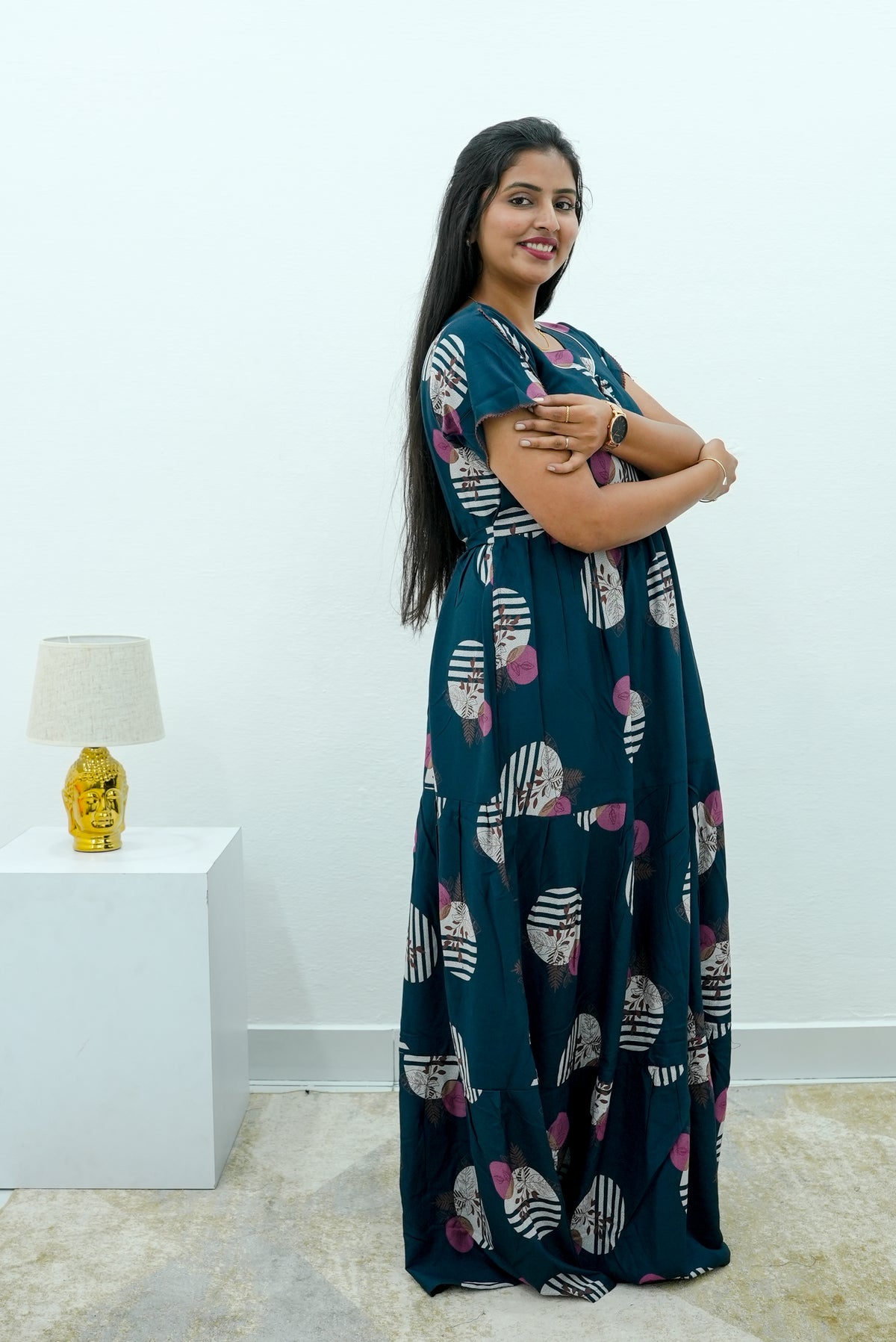 Stylish Alpine 3 Layer Frock Model Nighties| Fancy Sleeves & Neck Pattern| Side Pocket with Back Tie Rope | Perfect Nightwear Trendy Women's (AFK)