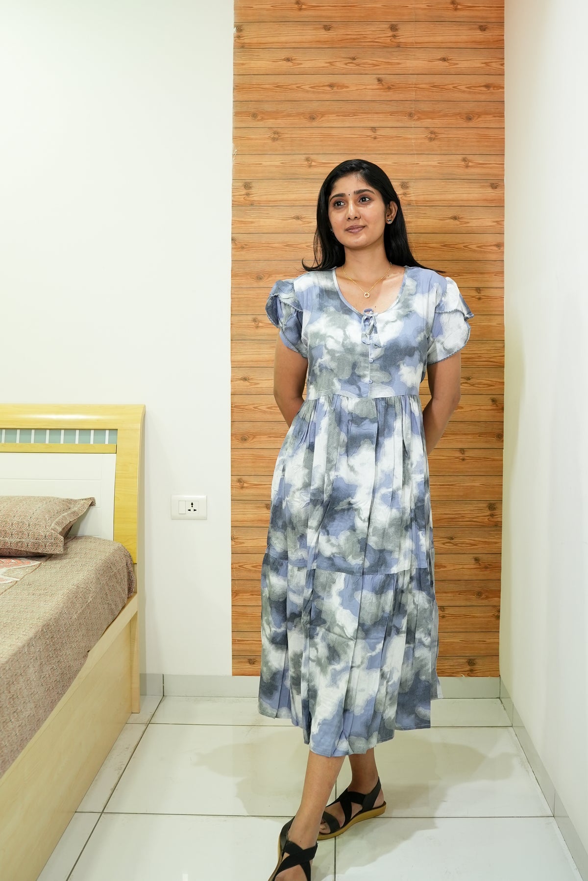 Rayon MAXI FROCK Model Nighties | Fancy Petal Sleeve | Fancy Neck & Side Pocket | Pleated Frock MAXI Style | Trendy Collection's for Stylish Women & Teenage Girl (FSF)