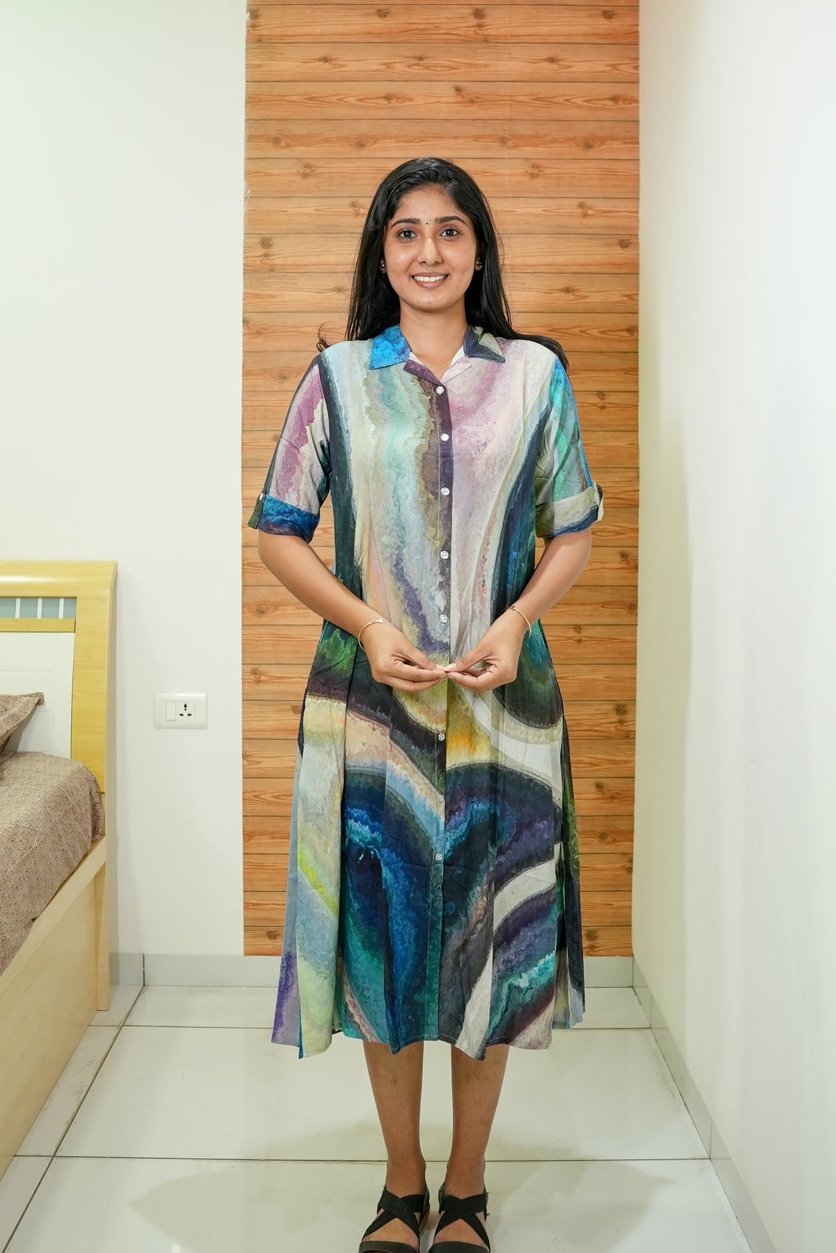 MANGAI Premium Rayon Collar MAXI Nighty for Women | Long Sleeve Stylish Nightwear for Women and Teenager | Perfect Stylish Nightwear (MCM)