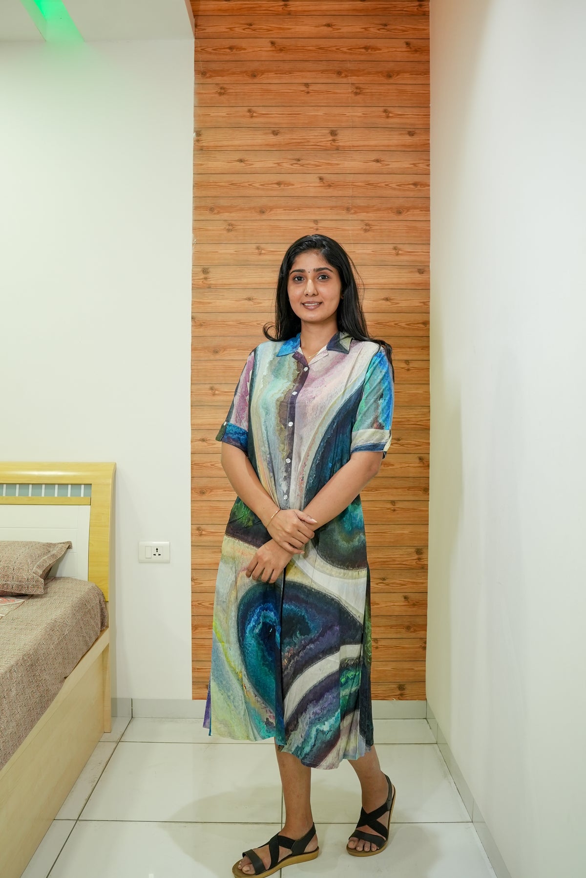 MANGAI Premium Rayon Collar MAXI Nighty for Women | Long Sleeve Stylish Nightwear for Women and Teenager | Perfect Stylish Nightwear (MCM)