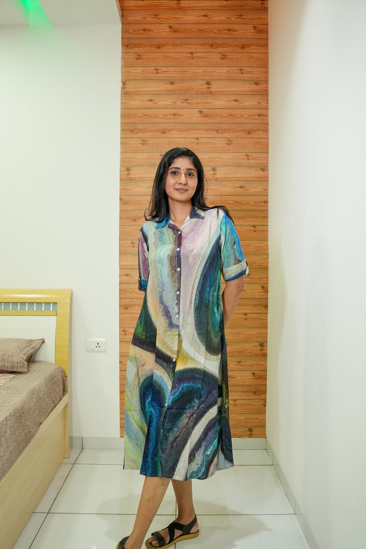 MANGAI Premium Rayon Collar MAXI Nighty for Women | Long Sleeve Stylish Nightwear for Women and Teenager | Perfect Stylish Nightwear (MCM)