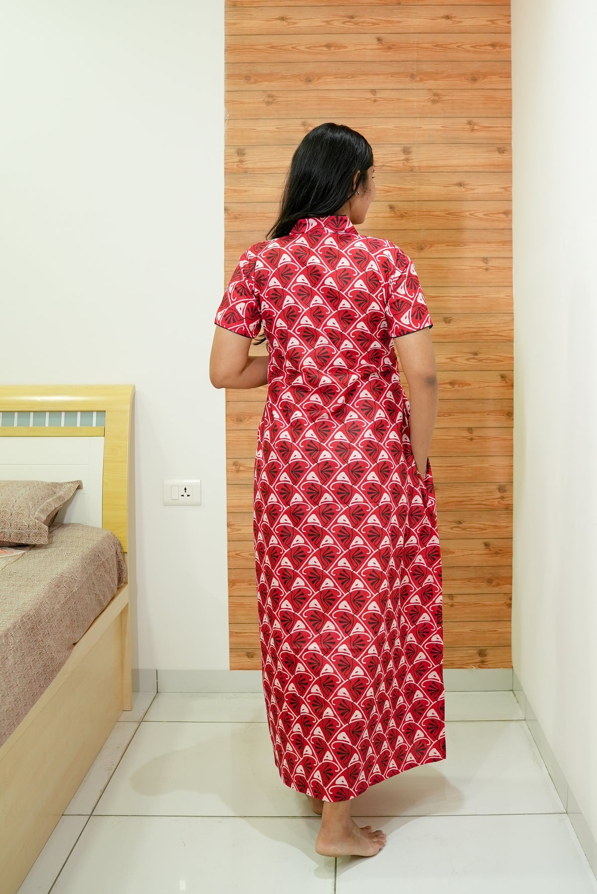 MANGAI Daily Wear Casual Comfort Fit Cotton Printed Nighties | Front open Zipper Model| Slit Open & Neck Collar Comfort Fit Daily Wear Nighties (DRN)