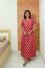 MANGAI Daily Wear Casual Comfort Fit Cotton Printed Nighties | Front open Zipper Model| Slit Open & Neck Collar Comfort Fit Daily Wear Nighties (DRN)