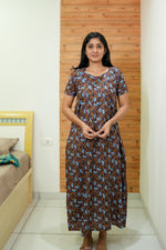 MANGAI Daily Wear Casual Comfort Fit Cotton Printed Nighties | Zipper Model with Slit Open | New Arrival's your Perfect Nightwear Companion (DRN)