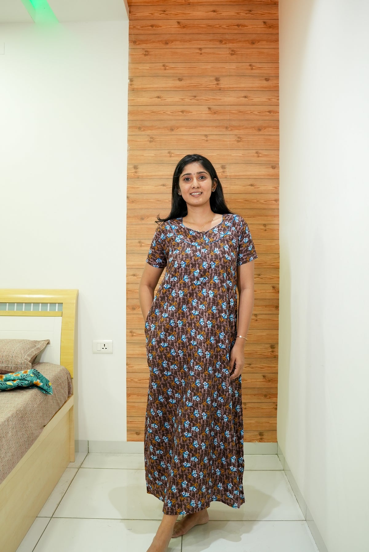 MANGAI Daily Wear Casual Comfort Fit Cotton Printed Nighties | Zipper Model with Slit Open | New Arrival's your Perfect Nightwear Companion (DRN)