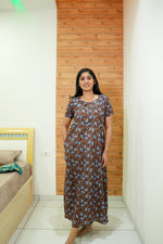 MANGAI Daily Wear Casual Comfort Fit Cotton Printed Nighties | Zipper Model with Slit Open | New Arrival's your Perfect Nightwear Companion (DRN)