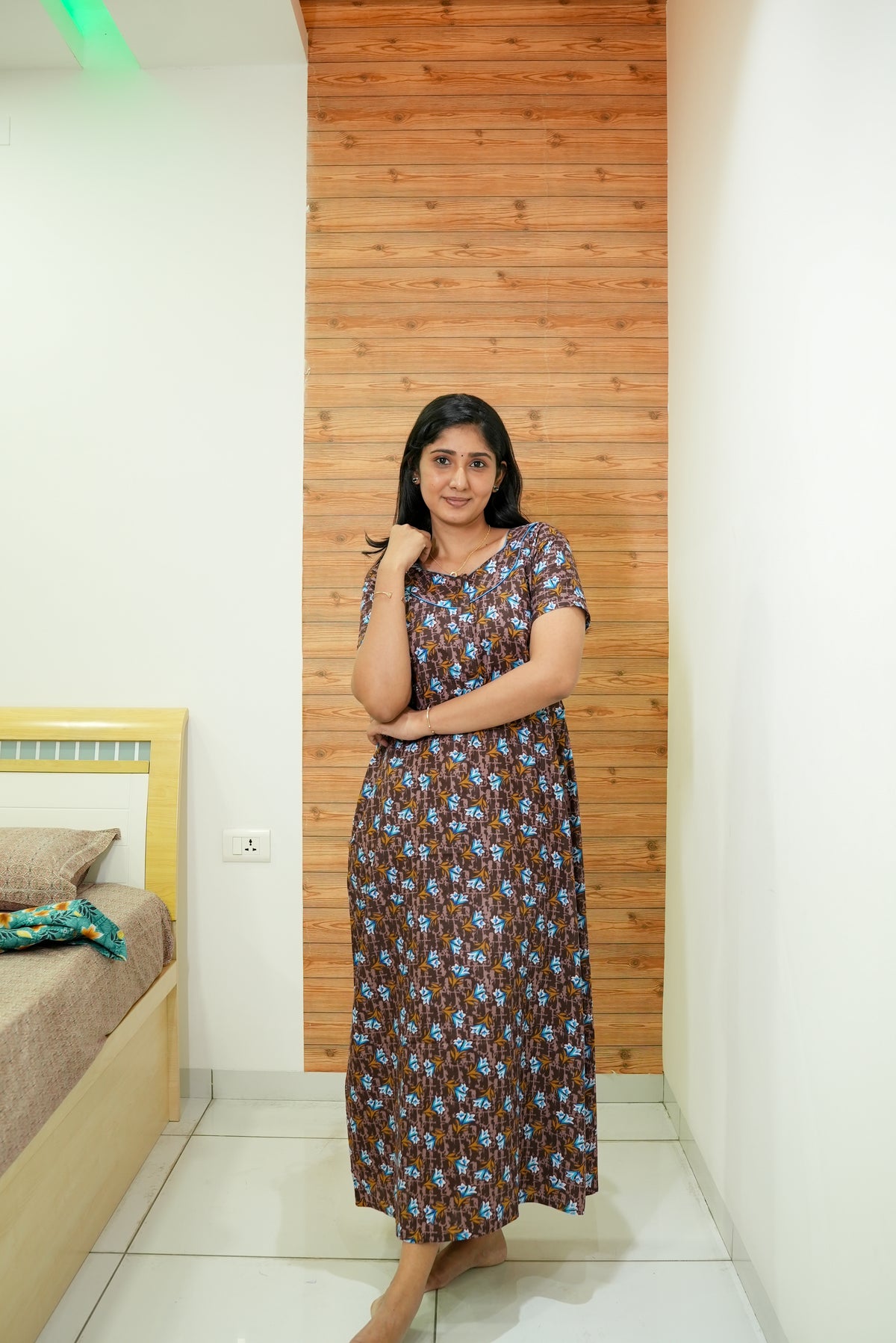 MANGAI Daily Wear Casual Comfort Fit Cotton Printed Nighties | Zipper Model with Slit Open | New Arrival's your Perfect Nightwear Companion (DRN)