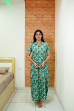 MANGAI Daily Wear Casual Comfort Fit Cotton Printed Nighties | Front open Zipper Model| Slit Open & Neck Collar Comfort Fit Daily Wear Nighties (DRN)