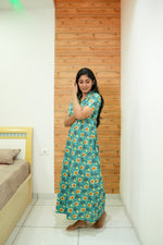 MANGAI Daily Wear Casual Comfort Fit Cotton Printed Nighties | Front open Zipper Model| Slit Open & Neck Collar Comfort Fit Daily Wear Nighties (DRN)