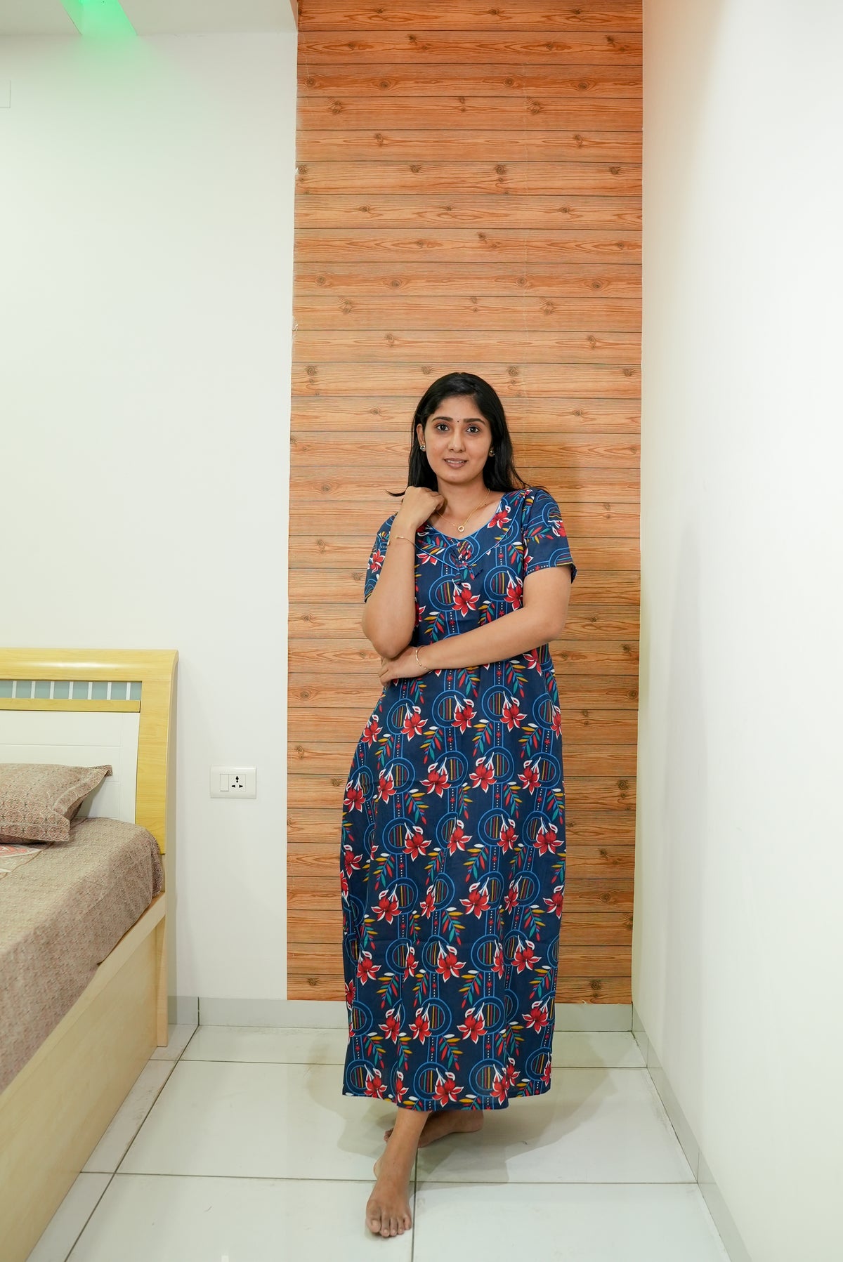 MANGAI Daily Wear Casual Comfort Fit Cotton Printed Nighties | Zipless Model| Slit Open Comfort Fit Daily Wear Nighties (DRN)