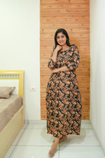 MANGAI Premium Cotton Printed Regular Comfort Long Sleeve Model Size Nighties - Fancy Neck | With Side Pocket |Shrinkage Free Nighties | Trendy Collection's for Stylish Women's (TFS)